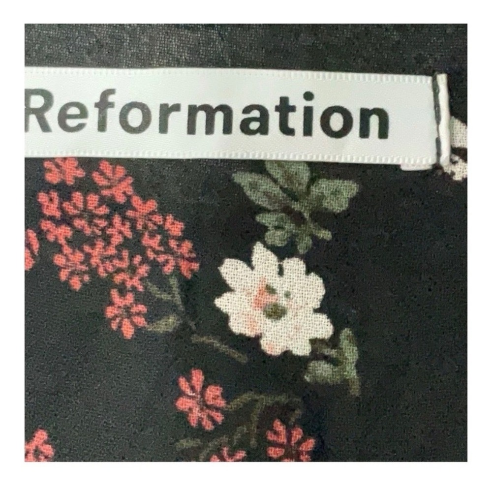 Reformation Black Floral Open Back Mini Dress Size 4 Short Sleeve Viscose USA - Picture 8 of 10